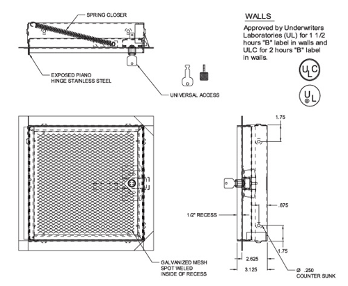 Uninsulated Fire Rated Access Door for Tile