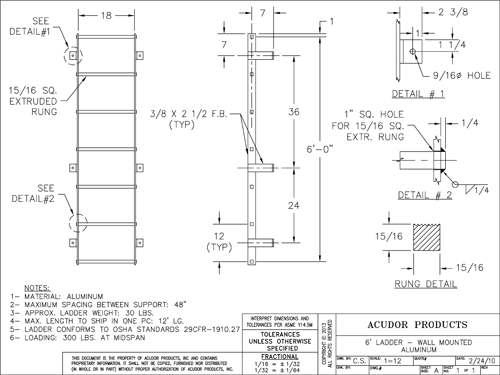 Acudor Aluminum Wall Mounted Ladder